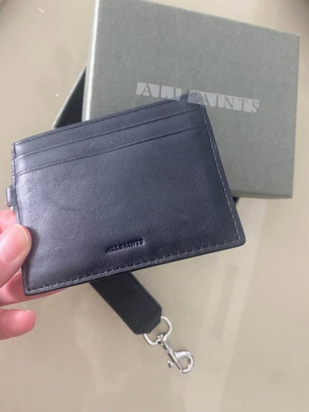 ALLSAINTS leather card holder with keychain